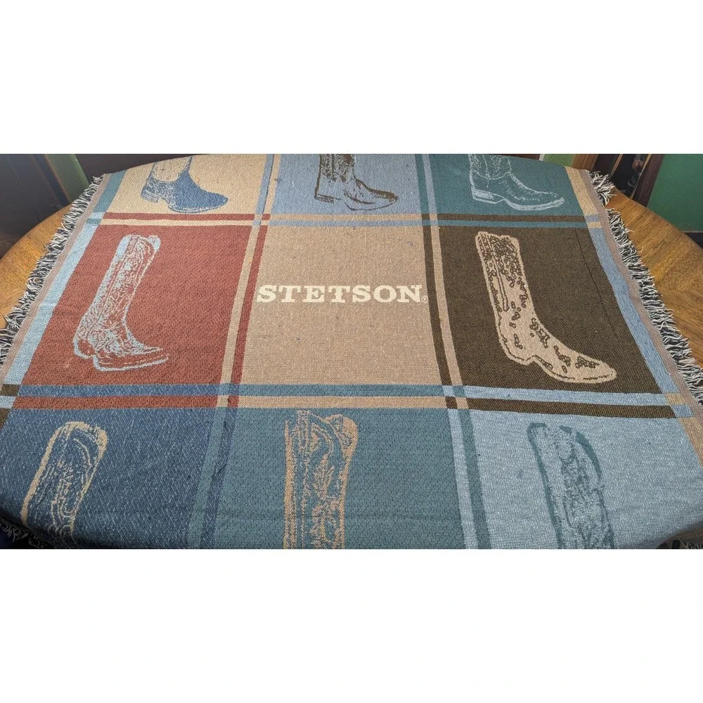 Stetson Woven Tapestry Throw Blanket Cowboy Boots 48X59 Inches